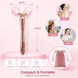 Rose Quartz Facial Roller — Dual-Roller 3D Contouring Massage for Lifting, Brightening & Relaxation