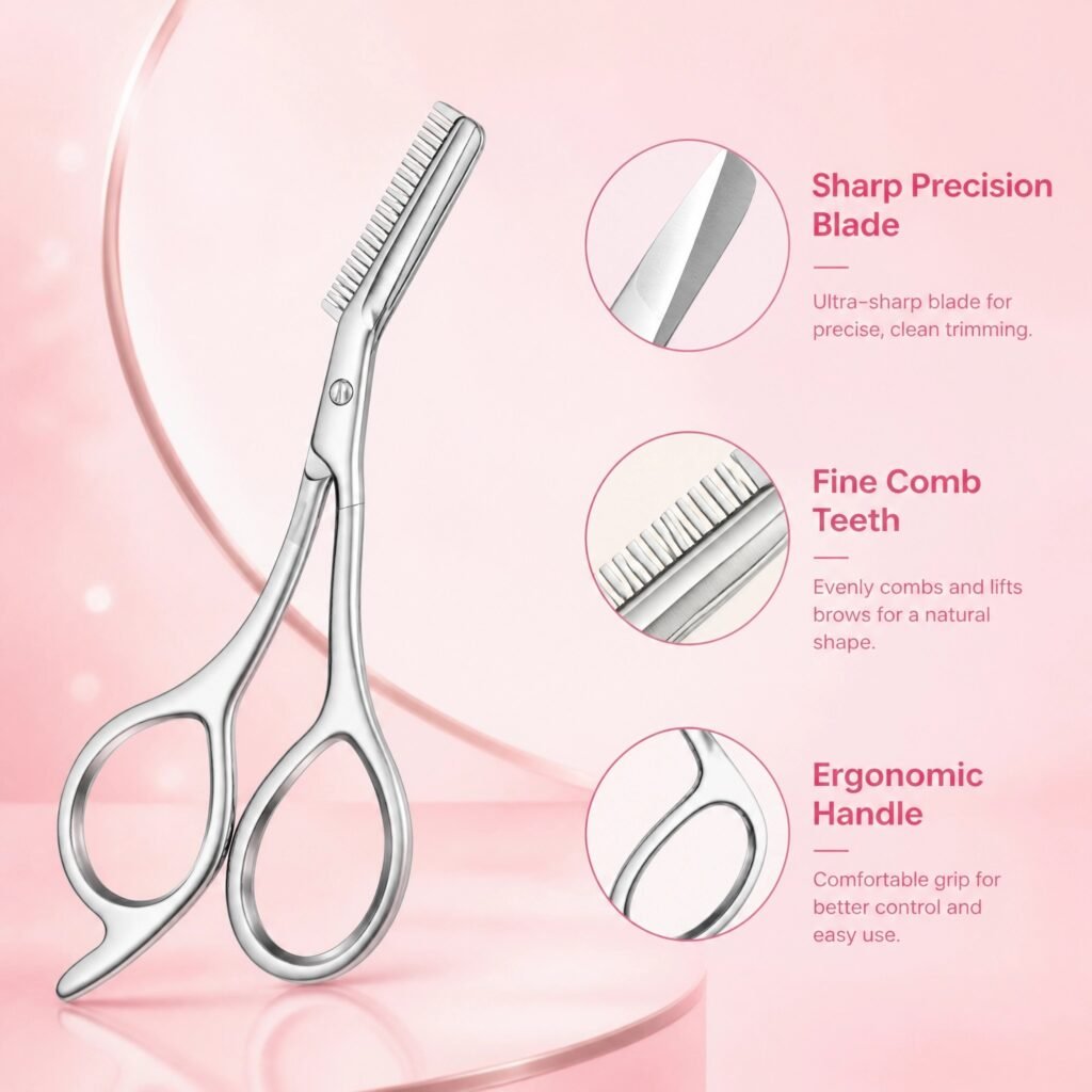 Eyebrow Trimming Scissors with Comb — Precision Blade & Fine Comb Teeth for Easy Brow Shaping