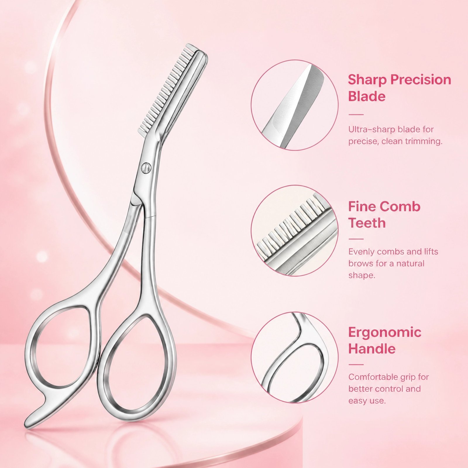 Eyebrow Trimming Scissors with Comb — Precision Blade & Fine Comb Teeth for Easy Brow Shaping