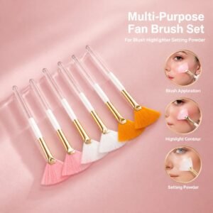 Fan Brush Set 6pcs — Soft Synthetic Bristles, Gold Ferrules, Multi-Color Handles for Versatile Application