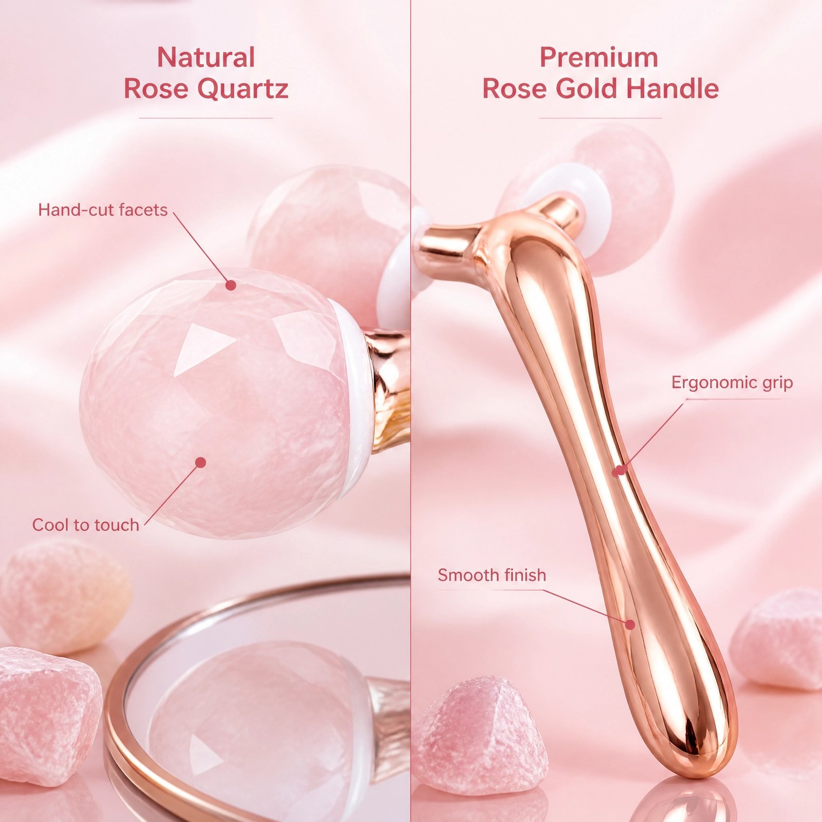 Rose Quartz Facial Roller — Dual-Roller 3D Contouring Massage for Lifting, Brightening & Relaxation - Image 5