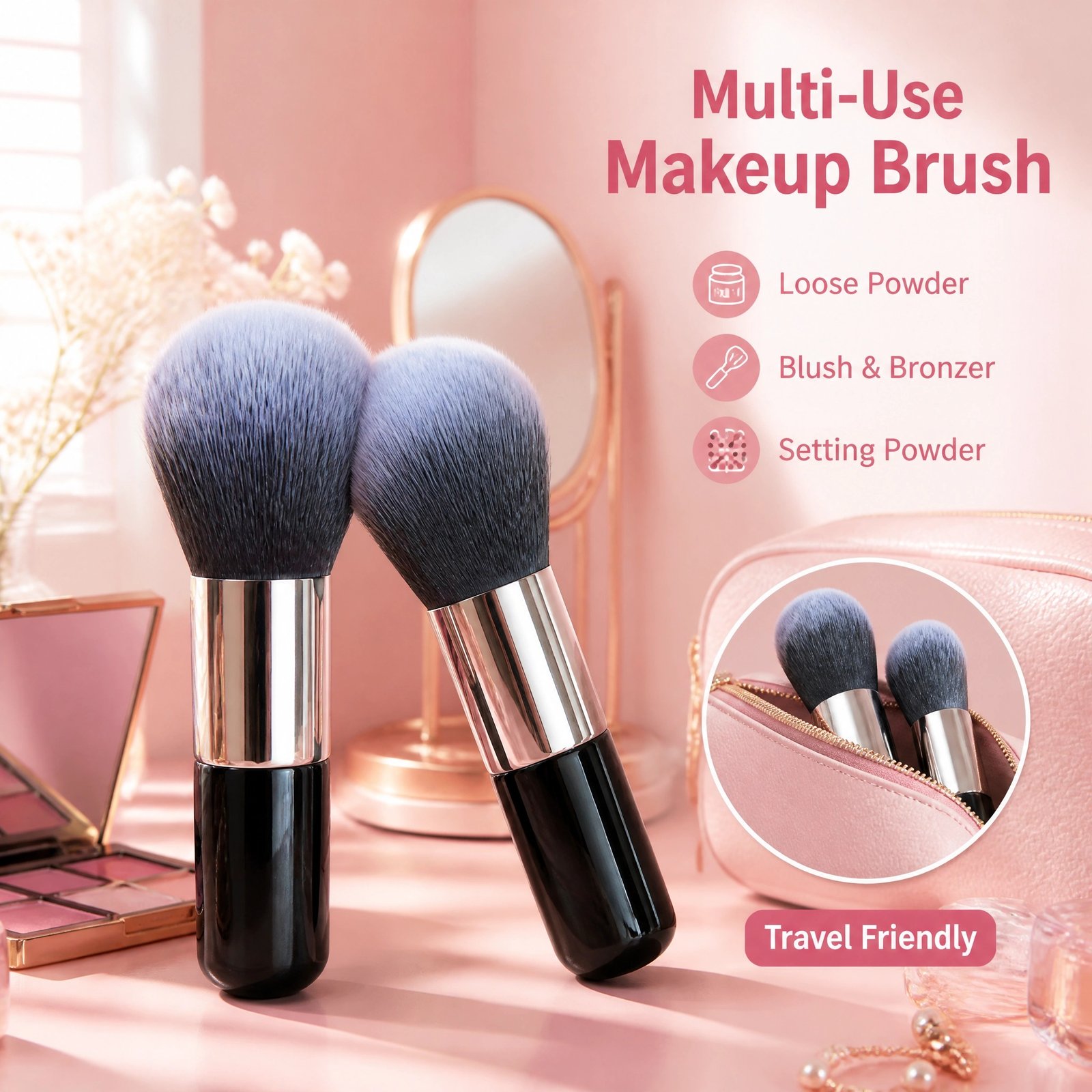 Large Powder Brush Set 2pcs — Fluffy, Soft & Portable for Flawless Setting & Finishing - Image 6