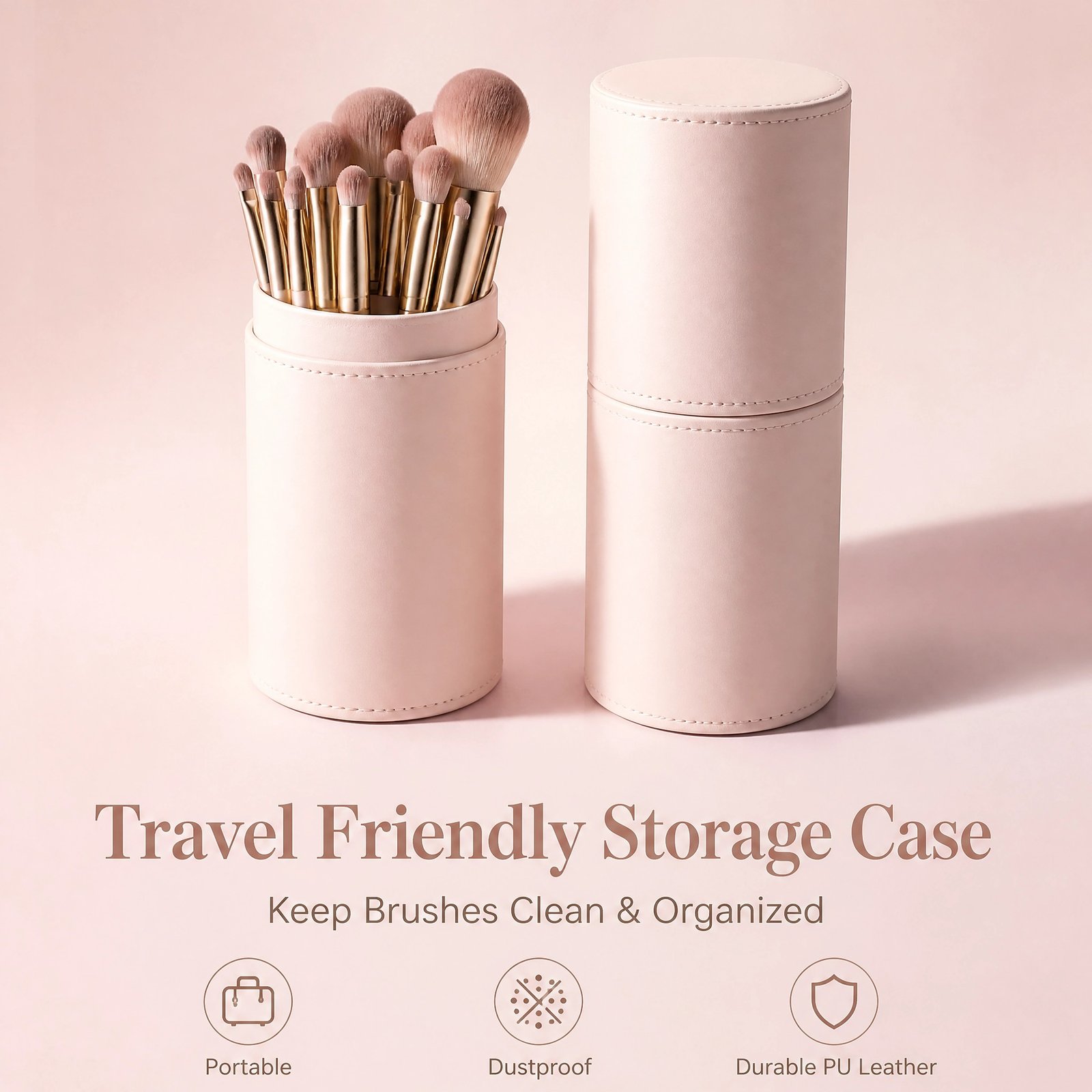13Pcs Pink Makeup Brush Set with Storage Tube — Full-Face Kit, Soft & Gentle, Easy for Beginners - Image 5