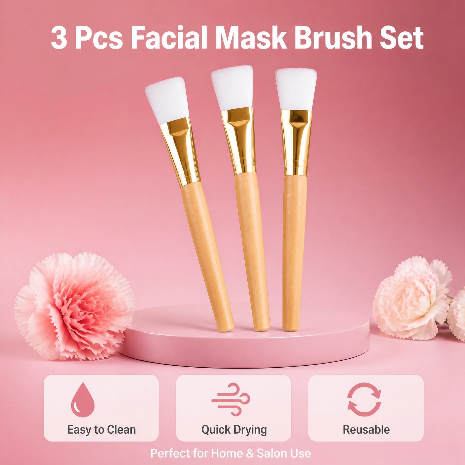 Soft Bristle Facial Mask Brush Set 3pcs — Even Application, Ergonomic Wooden Handle, Easy Clean - Image 5
