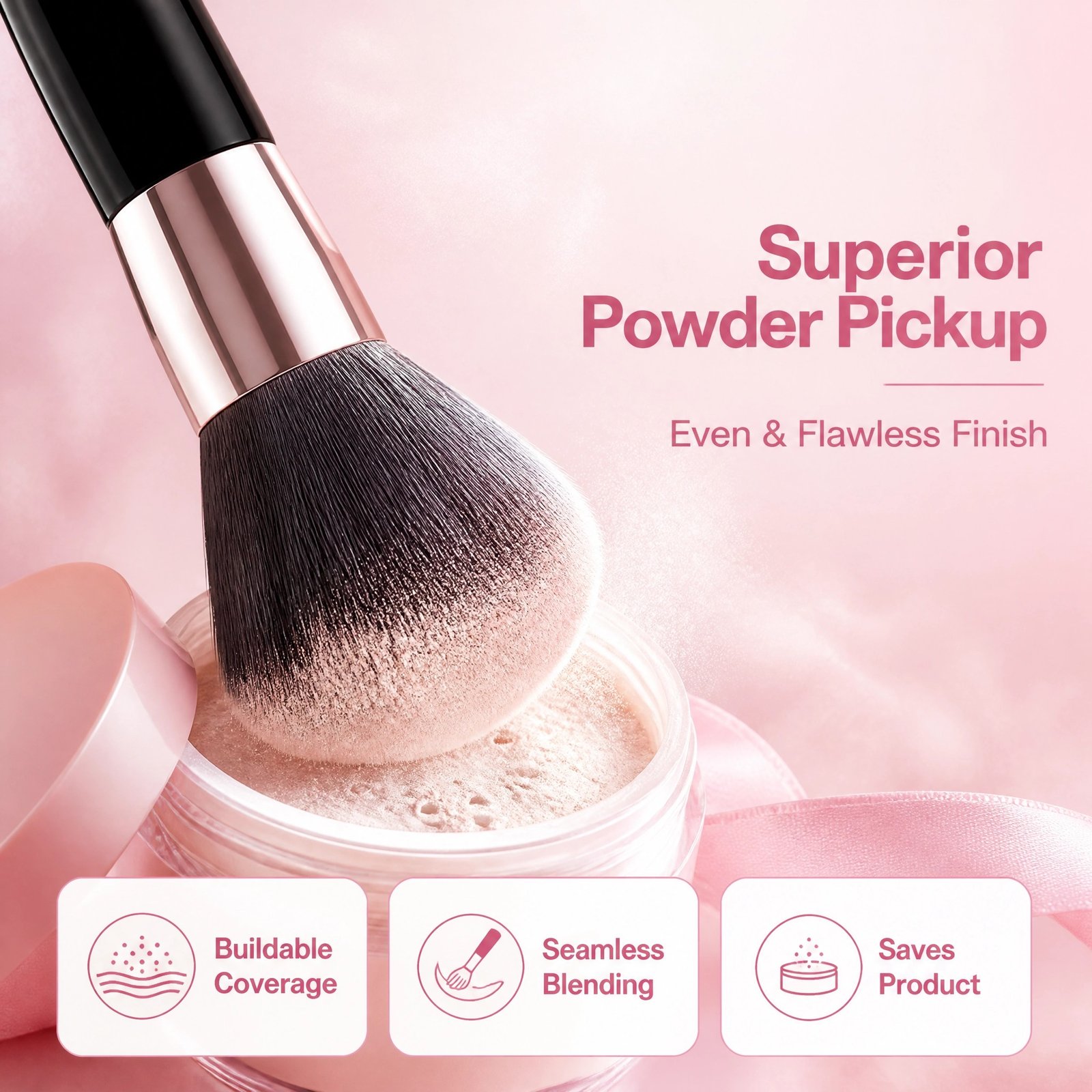 Large Powder Brush Set 2pcs — Fluffy, Soft & Portable for Flawless Setting & Finishing - Image 2