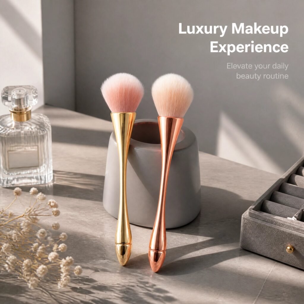 Hourglass Makeup Brush Set — Blush & Powder Brush with Ergonomic Metal Handle for Seamless Blending