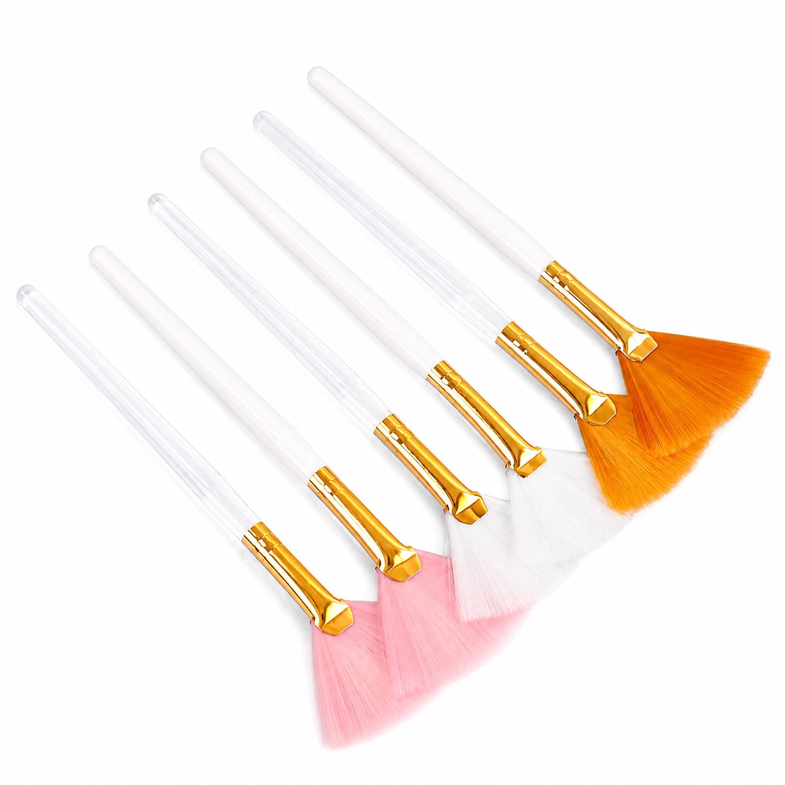 Fan Brush Set 6pcs — Soft Synthetic Bristles, Gold Ferrules, Multi-Color Handles for Versatile Application - Image 3