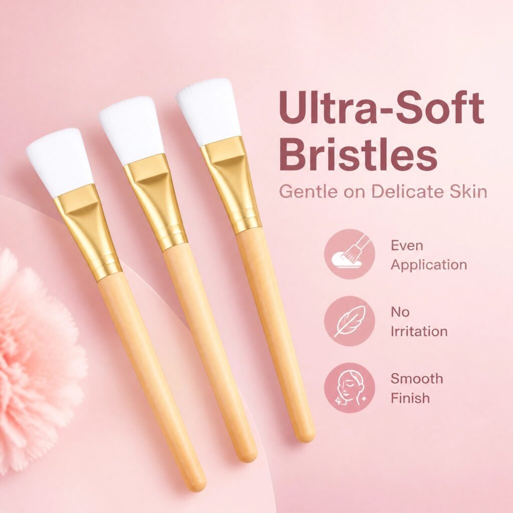 Soft Bristle Facial Mask Brush Set 3pcs — Even Application, Ergonomic Wooden Handle, Easy Clean