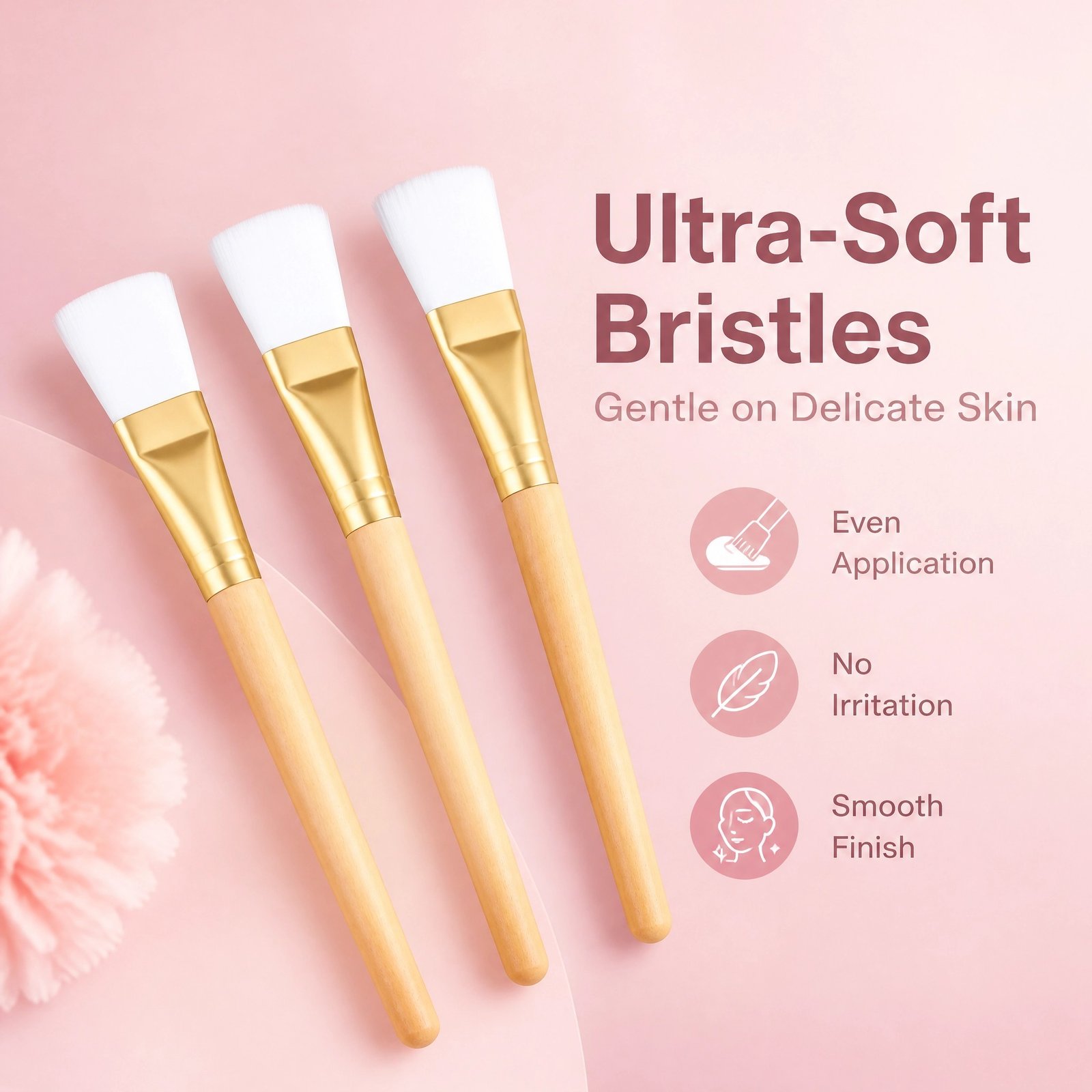 Soft Bristle Facial Mask Brush Set 3pcs — Even Application, Ergonomic Wooden Handle, Easy Clean