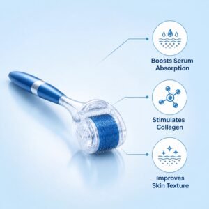 Derma Roller 0.25mm Microneedle Roller — 540 Titanium Micro-Needles for Skincare Absorption (Blue)