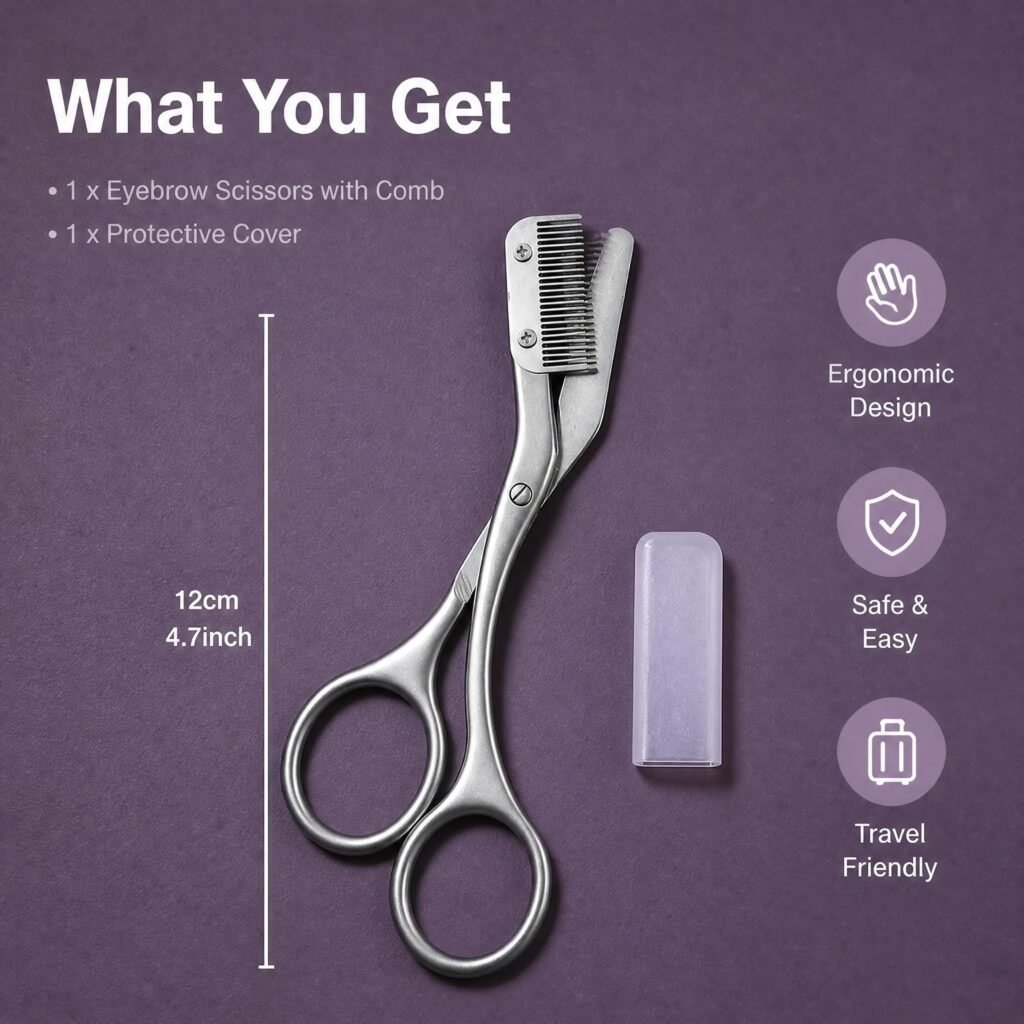 Eyebrow Trimming Scissors with Comb — Extended Comb Guard for Safe, Natural Brow Shaping