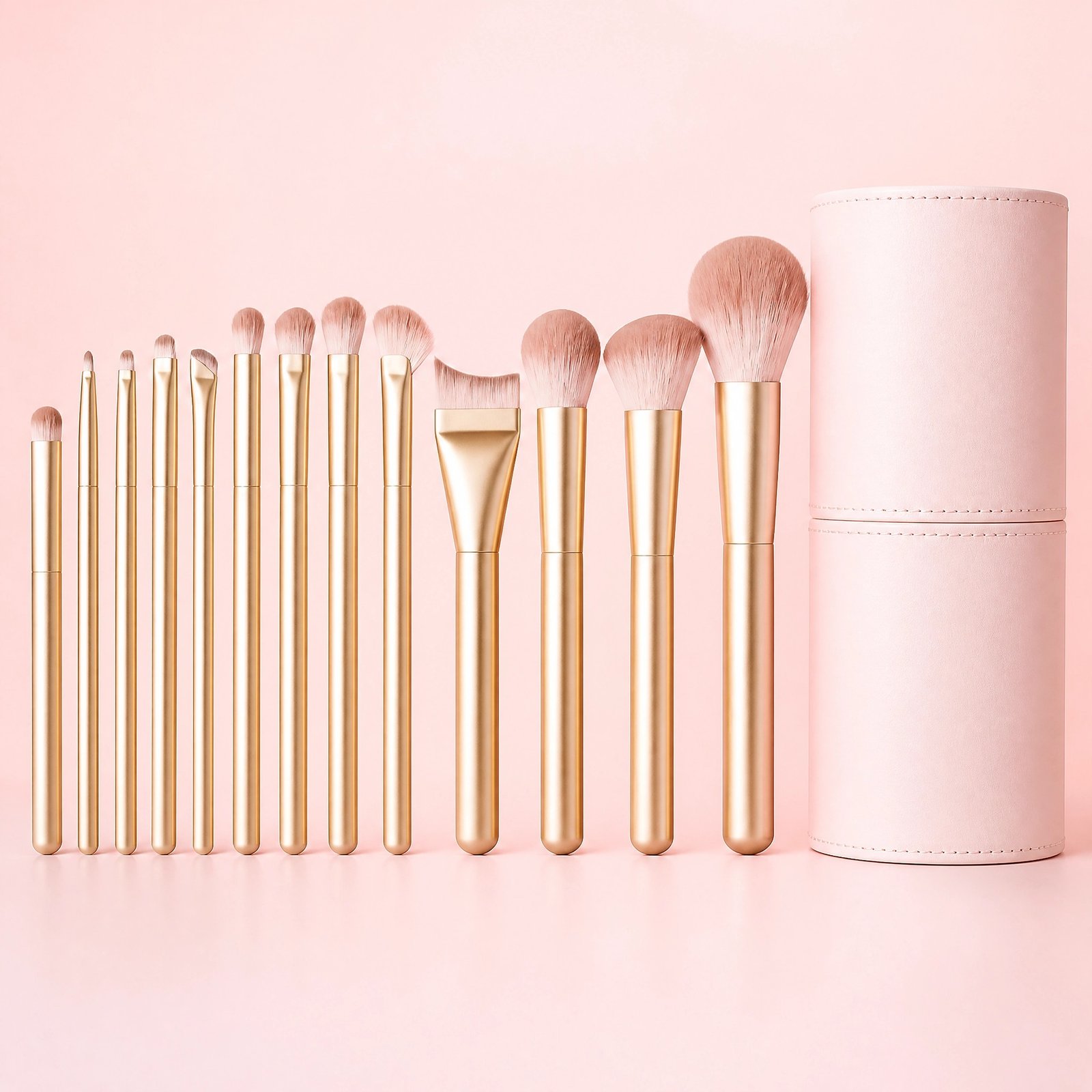 13Pcs Pink Makeup Brush Set with Storage Tube — Full-Face Kit, Soft & Gentle, Easy for Beginners