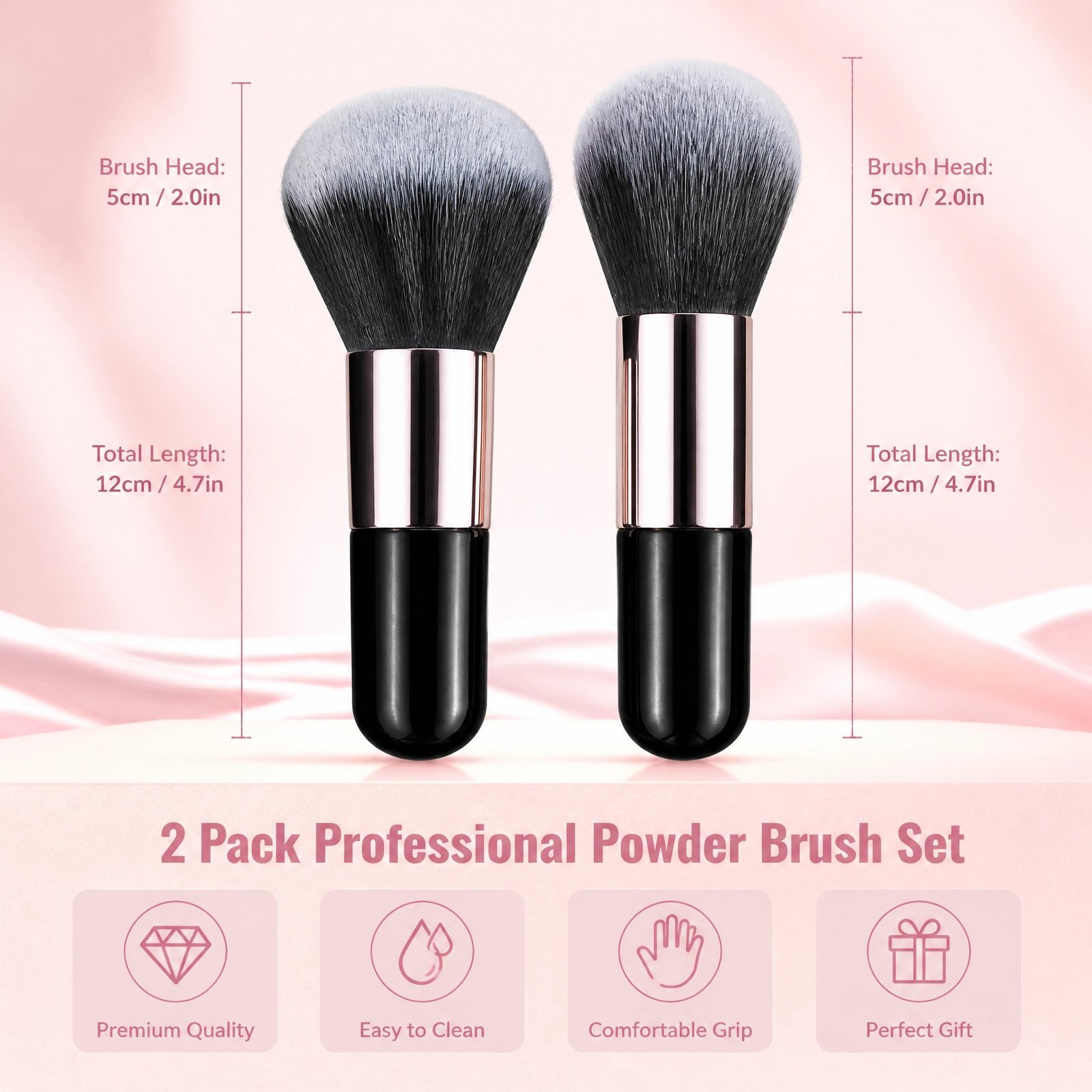Large Powder Brush Set 2pcs — Fluffy, Soft & Portable for Flawless Setting & Finishing - Image 4