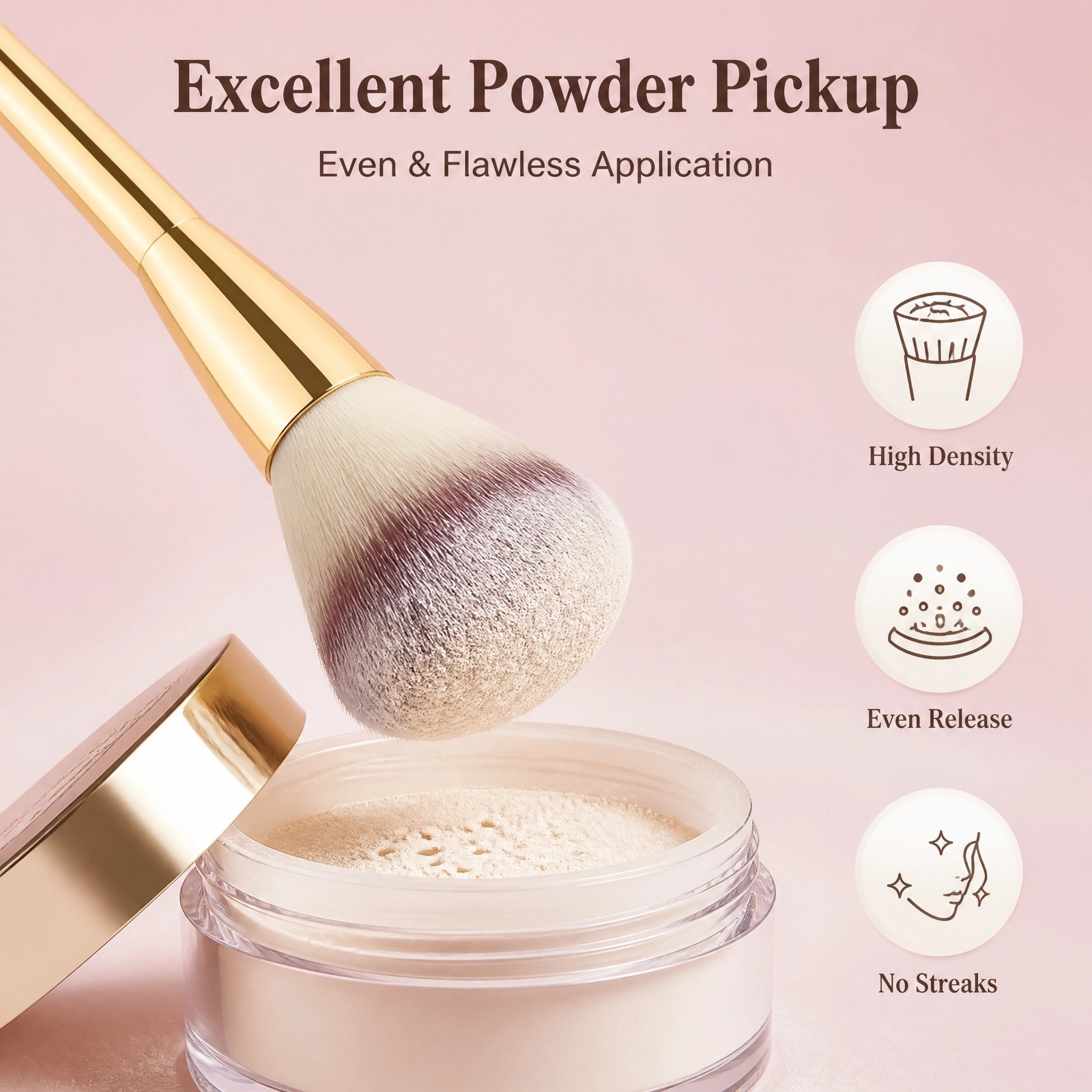 Large Powder & Blush Brush — Fluffy Soft Bristles for Flawless Setting, Blush & Finishing (4 Colors) - Image 2
