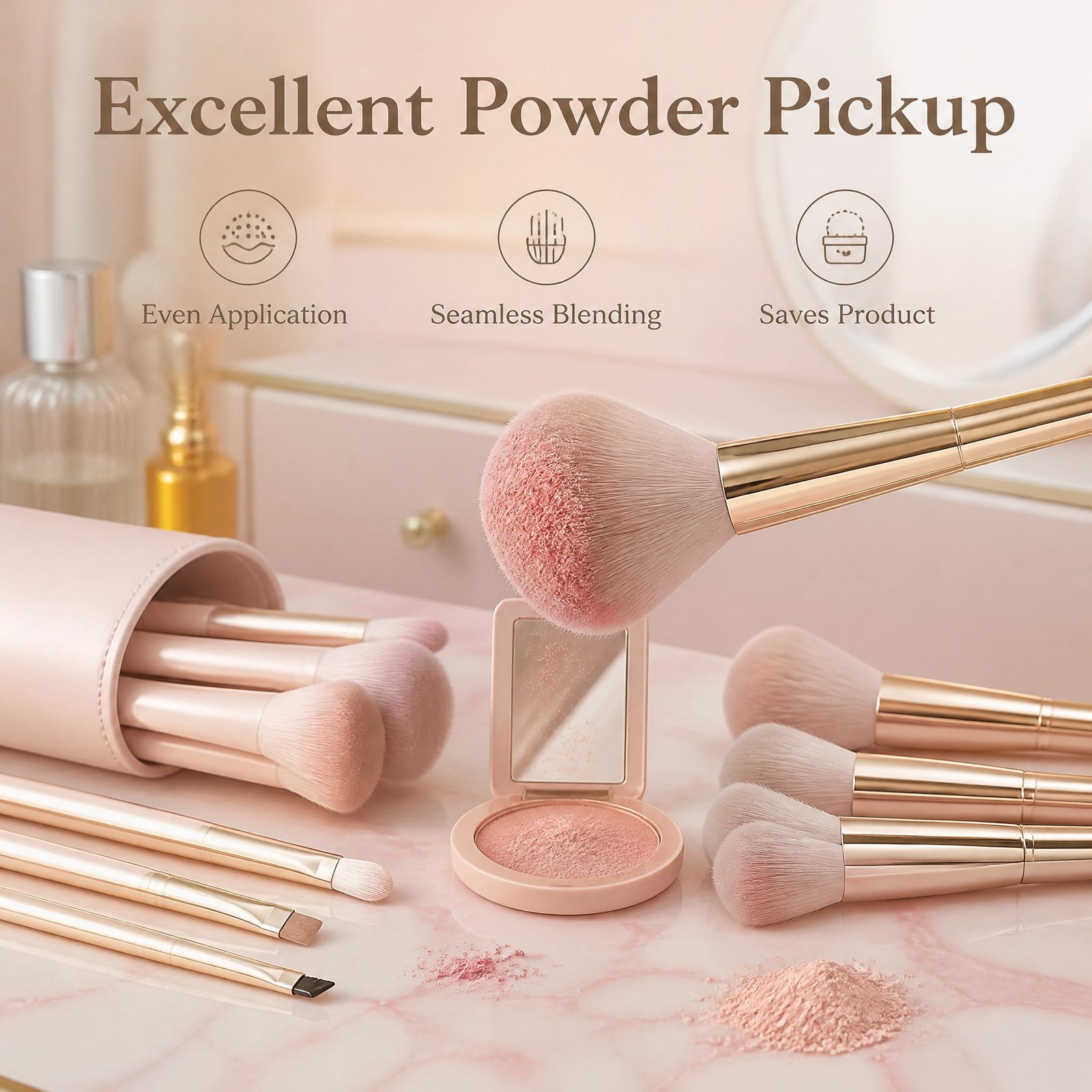 13Pcs Pink Makeup Brush Set with Storage Tube — Full-Face Kit, Soft & Gentle, Easy for Beginners - Image 3