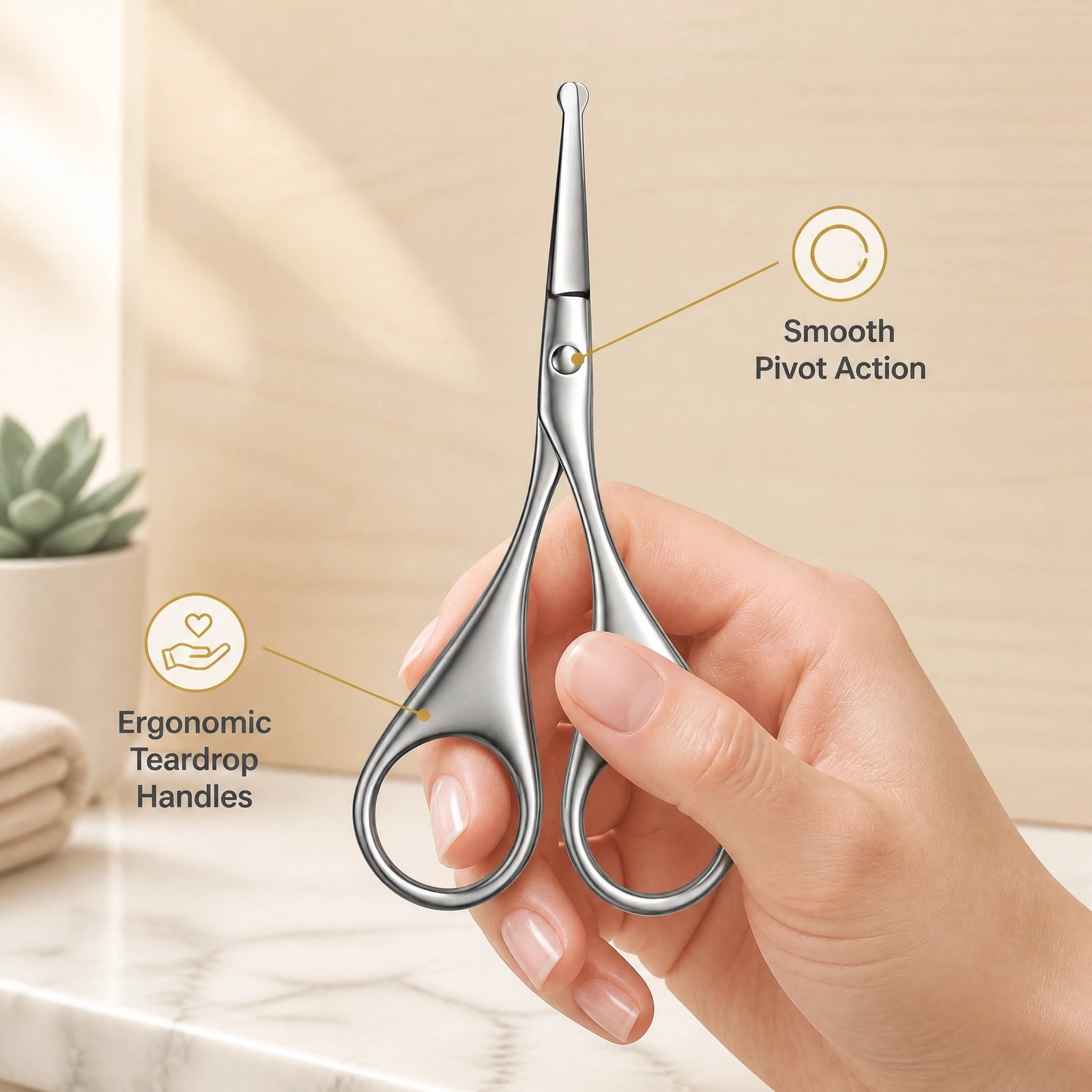 Stainless Steel Round Tip Grooming Scissors — Safety-Designed for Nose Hair, Eyebrows & Cuticle Trimming - Image 3