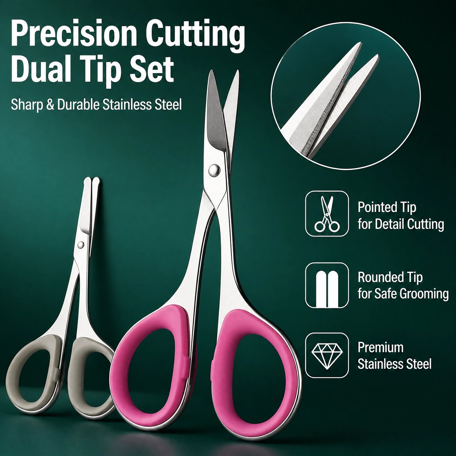 Mini Multi-Purpose Scissors Set — Rounded Safety Tip & Pointed Precision Tip 2-in-1