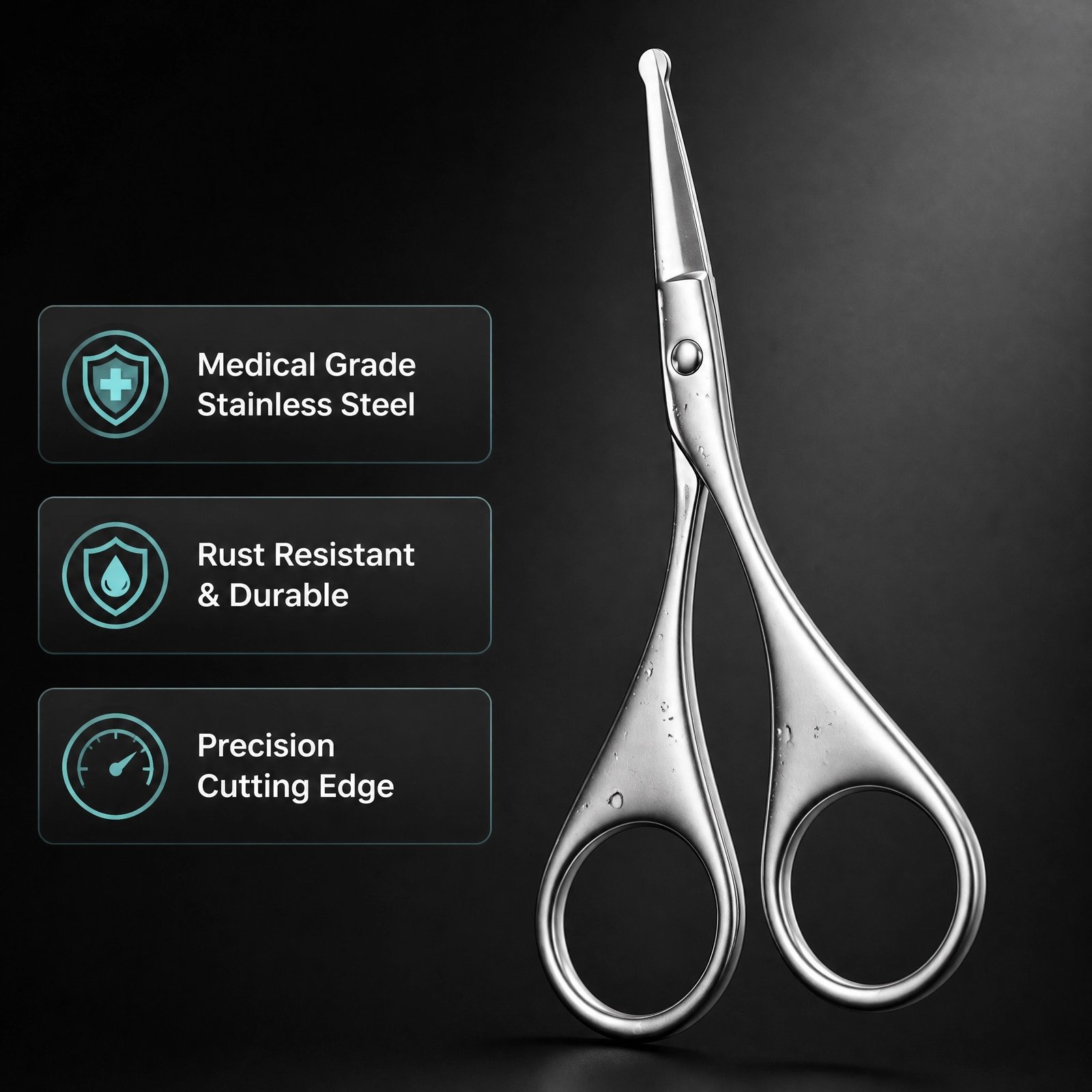 Stainless Steel Round Tip Grooming Scissors — Safety-Designed for Nose Hair, Eyebrows & Cuticle Trimming - Image 4
