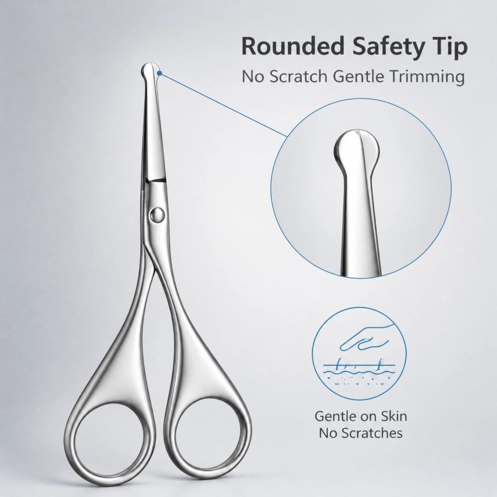 Stainless Steel Round Tip Grooming Scissors — Safety-Designed for Nose Hair, Eyebrows & Cuticle Trimming