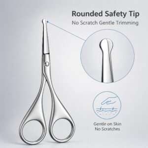 Stainless Steel Round Tip Grooming Scissors — Safety-Designed for Nose Hair, Eyebrows & Cuticle Trimming